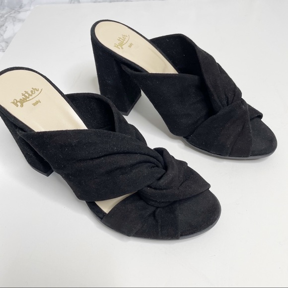 Butter Shoes Shoes - Butter Black Suede Mules Sandal Crossover Heels 38